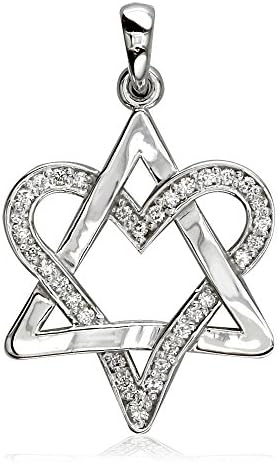 Open Diamond Heart Star of David, Jewish Star Pendant, 0.25CT in 18K White gold