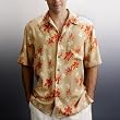 Kokomo Men's Light Caramel Floral Print Short Sleeve Silk Camp Shirt