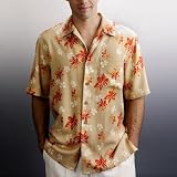 Kokomo Men's Light Caramel Floral Print Short Sleeve Silk Camp Shirt