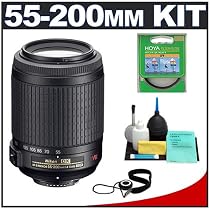 Nikon 55-200mm f/4-5.6G ED IF AF-S DX VR [Vibration Reduction] Zoom Nikkor Lens + Hoya 52mm UV Haze Protector Glass Filter + CapKeeper Lens Cap Strap + 6-Piece Cleaning Kit - for Nikon Digital SLR Cameras including Nikon D40, D40x, D50, D70, D70s, D80, D100, D200 & D300
