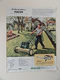 Pincor lawn mower. Vintage 40's full page print ad. (boy mowing lawn)original vintage 1948 Collier's Magazine Print Art.