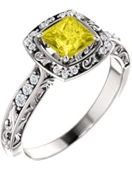 10K White Gold 5.00x5.00mm Princess Cut Yellow Sapphire and Diamond Ring -- LIFETIME WARRANTY