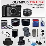 Olympus PEN E-pl2 Digital Camera (Black) W/14-42mm Lens (Black) + 8gb Sdhc Memory , 2x Extra Replacement Batteries, 3 Extra Lens, Deluxe Soft Carrying Case, Aluminum Tripod & Much More