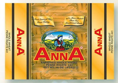 Anna Whole Wheat Penne Rigate #41 1 lb (454 g) by Anna