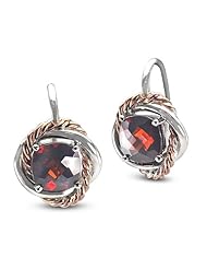 CleverEve Luxury Series Rhodium & Pink Plated Frenchwire Rope Accent Sterling Silver Earrings w/ Prong Set Cushion Cut Genuine Garnet Stones