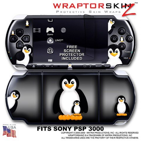 Penguins on Black WraptorSkinz Skin and Screen Protector Kit fits Sony PSP 3000