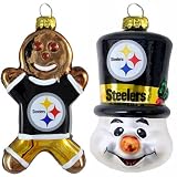 NFL Pittsburgh Steelers Blown Glass Gingerbread Man & Top Hat Snowman Ornament 2-Pack
