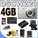 Sony Cybershot DSC-W220 12.1MP Digital Camera w/ 4x Optical Zoom and Super Steady Shot Image Stabilization (Silver) 4GB BigVALUEInc Accessory Saver NPBG1 Battery/Rapid Charger Bundle + MORE