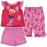 AME Sleepwear Elmo Flowers Three-Piece Pajama Set for Toddler Girls