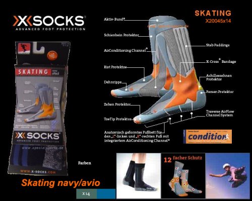 X-Socks SKATING Socken + 12-fach Schutz navy/avio - 2 Paar