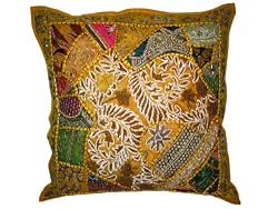 Goldenrod Indian Moti Bead Patchwork Throw Pillows Cushion Cover 24"