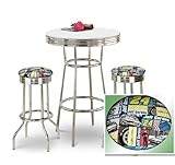 Chrome Bar Table & 2 Chrome Jeff Gordon Nascar #24 Fabric Seat Barstools