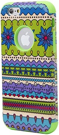 Electrovic Cute and Adorable PC plus Silicone 3 in 1 Hybrid Case for iPhone6 -Green Tribal Plaid+Green