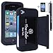 Rugged High Impact Credit Card Holder Wallet Soft + Hard Hybrid Combo Case Cover for Apple iPhone 4 4S + Stylus + Screen Protector - Black