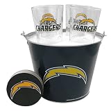 San Diego Chargers NFL Metal Bucket, Satin Etch Pint Glass & Coaster Set