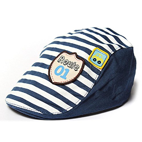 Voberry® Baby Boy Kids Toddler Stripes Beret Cabbie Flat Peaked Hat (dark blue)