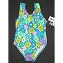 Girls 1 PC T-Back Racer Back Teal Multi Floral