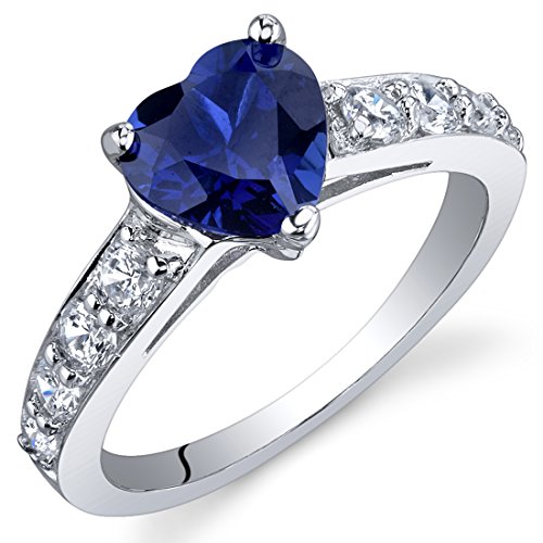 Dazzling Love 1.75 Carats Created Blue Sapphire Ring in Sterling Silver Rhodium Nickel Finish Sizes 5 to 9