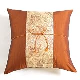 Intricately Handmade Rust Brown Cushion Cover / Pillow Sham With Silky Filigree Dragon Detail
