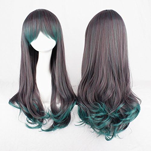 Fashion Kingdom Long Curly Ombre Cosplay Black Green Mix Anime Wig Party Hair