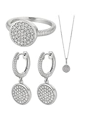 BRI Jewelry Sterling Silver Round Shape With Clear Micropave Cubic Zirconia Set - Pendant - Dangle Earring