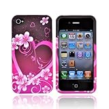 for Verizon Apple iPhone 4 Rubber Hard Case PURPLE PINK FLOWERS HEART