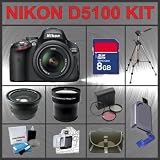 Nikon D5100 SLR Digital 16.2MP Camera with 18-55mm II AF-S DX Lens + Huge Accessories Package Including Wide Angle Macro Lens + Telephoto Lens + 8gb SDHC Memory Card + Hi-Speed SD Card Reader + 53'' Tripod + LCD / Lens Cleaner Kit + Lens Filter kit + Carrying Case + LCD Screen Protectors + Kit