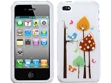 Butterfly Tree White Bling Rhinestone Faceplate Diamonds Hard Crystal Case Cover w/ Pouch for Apple iPhone 4 4S AT&T Verizon and Sprint