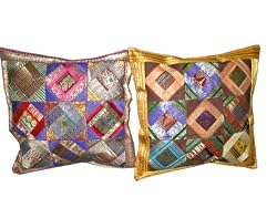 2 Dark Chocolate Red Zari Borders Toss Pillow Cushion Covers
