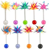 14g 14 gauge 1.6mm , 5/8 inches 16mm long - surgical steel tongue bars bar ear tounge nipple barbell rings with silicone koosh ball color lot AIHI - Pierced Body Piercing Jewelry- Set of 9