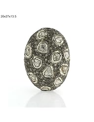 Antique Look Sterling Silver Rose Cut Diamond Oval Shape Bead Finding Jewelry