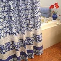 Midnight Lotus ~ Unique Asian Floral Blue Fabric Shower Curtain 72x72