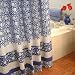 Midnight Lotus ~ Unique Asian Floral Blue Fabric Shower Curtain 72x72