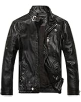Chouyatou Men's Vintage Stand Collar Pu Leather Jacket