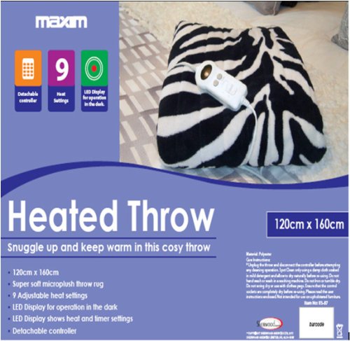 MAXIM ZEBRA ELECTRIC HEATED FLEECE BLANKET THROW TV COSY WRAP SNUGGLE BLANKET