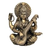 Collectible Figurines Hindu Religious Statue Brass Sculpture of Goddess Saraswati 6 inches
