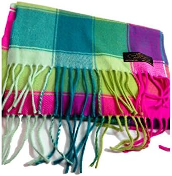 100% Cashmere Wool Scarf Plaid Design Made in Germany (Hot Pink & Teal Plaid)
