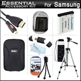 Essential Accessories Kit For Samsung DV300F DualView Digital Camera Includes Extended Replacement (1000 maH) BP88 Battery + AC/DC Travel Charger + MiCRO HDMI Cable + USB 2.0 Card Reader + Deluxe Case + 50 Tripod w/Case + Screen Protectors + More