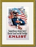 Gold Framed/Matted Print 17x23, Something's Doing Boys! Uncle Sam's at the Bridge