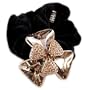 Brown Rhinestone Black Stretch Velvet Ribbon Pony Tail Hair Accessory