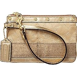 Coach Gold Metallic Signature Stripe Stud Wristlet