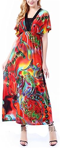 Allonly Women's Chiffon Floral Print Plus Size Party Maxi Bohemia Gown Dress