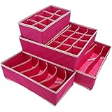 American Trends 4 Set Closet Clothes Underwear Organizer Divider Storage Boxes Rose Red