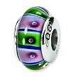 SimStars Reflections Sterling Silver Green & Pink Hand Blown Glass Bead