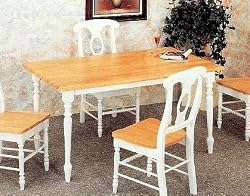 Country Butcher Block Oak & White Finish Wood Dining Table