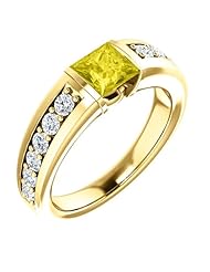 18K Yellow Gold 5.00x5.00mm Princess Cut Yellow Sapphire and Diamond Ring -- LIFETIME WARRANTY