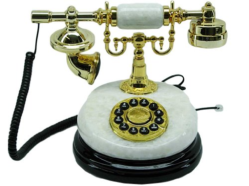 Marble Antique Style Old Phone with French Rotary Dial and Gold Accents