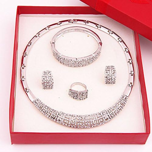 Fashion Jewelry Set Women 18k Silver Plated Necklace Bracelet Earrings Gift Set