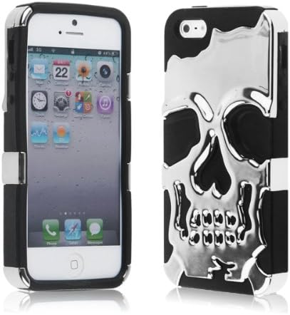 Silver For Apple Iphone 5 5S Skull Hybrid Case Hard Soft Skeleton Bone Silicone Cover
