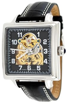 Adee Kaye #AK8022-M1 Men's Square Self Winding Automatic Skeleton Watch